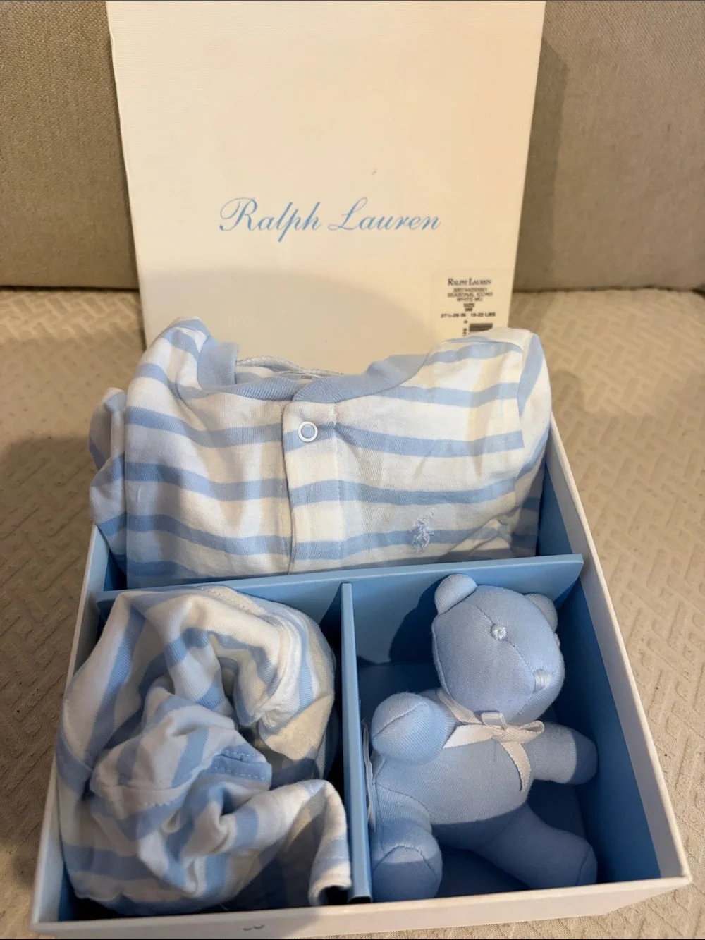 Ralph Lauren Light Blue & White Striped Baby Pajama Gift Set